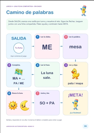 Muestra real del interior del pack: Camino de palabras
